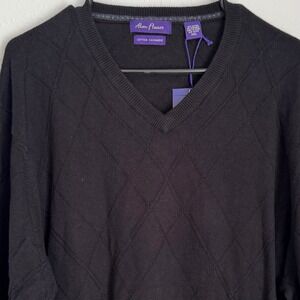 Alan‎ Flusser Cotton Cashmere Black Argyle V Neck Sweater Men's XXL